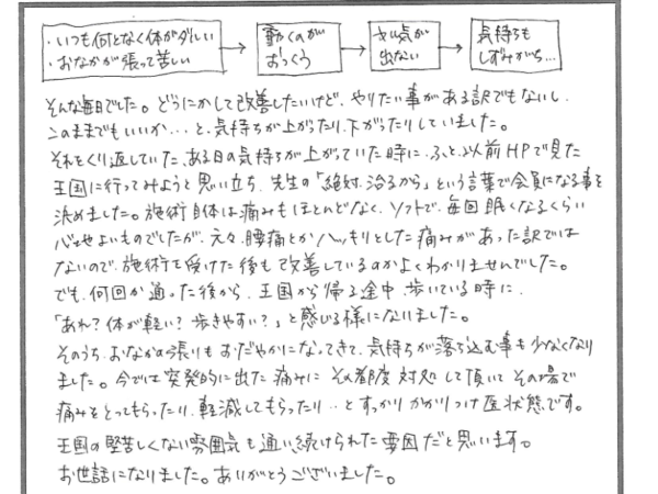 繰り返し出る慢性的なダルさから解放されたＫさん